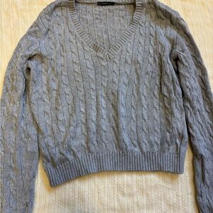Brandy Melville Gray V-Neck Cable Sweater